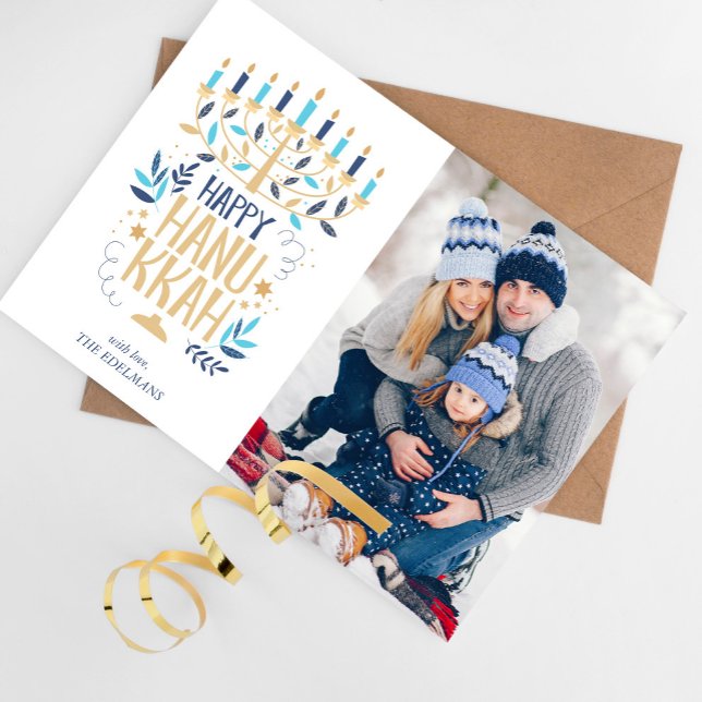 Festive Menorah Lycklig Hanukkah Photo Julkort (Skapare uppladdad)