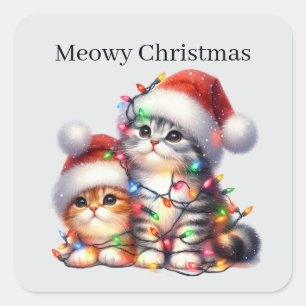 Festive Meowy-julkatt lägga till text Fyrkantigt Klistermärke