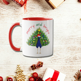 Festive Merry and Bright Christmas Tree Peacock Mugg
