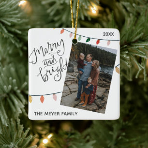 Festive Merry and Bright jul Ljus Photo Julgransprydnad Keramik