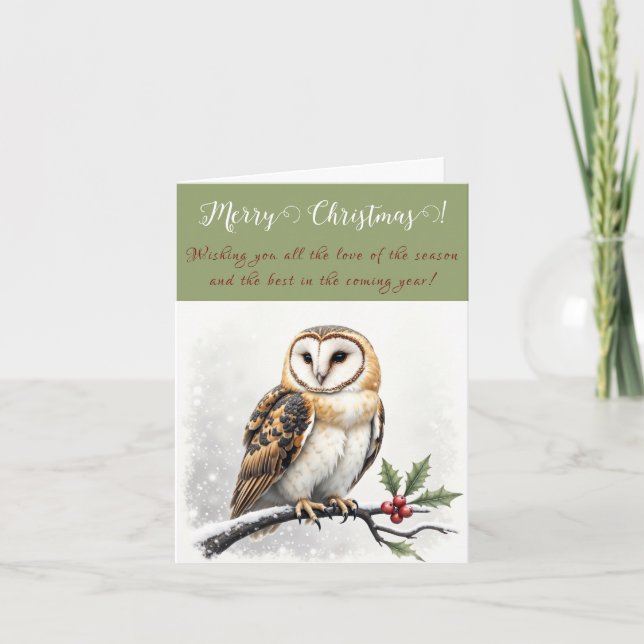 Festive Merry Christmas Owls Greeting Card Helgkort (Framsida)