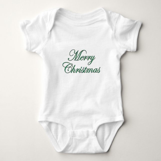 Festive Merry Christmas Script in Green Glitter  T Shirt (Framsida)