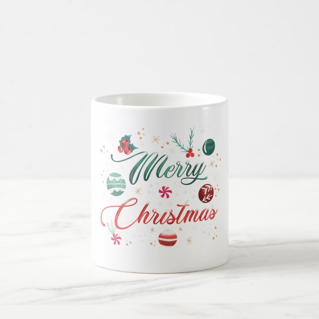 Festive Merry Christmas Typography with Ornaments Kaffemugg (Center)