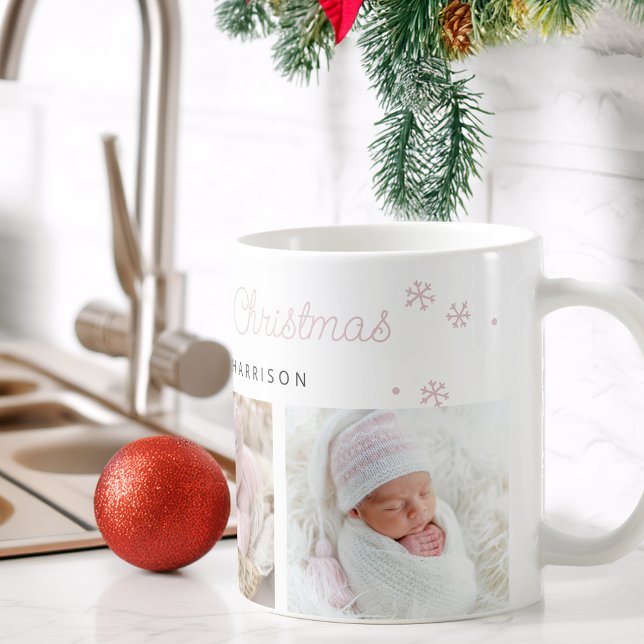 Festive Merry Little Christmas Pink Photos Kaffemugg (Festive Merry Little Christmas Pink Photos Coffee Mug)