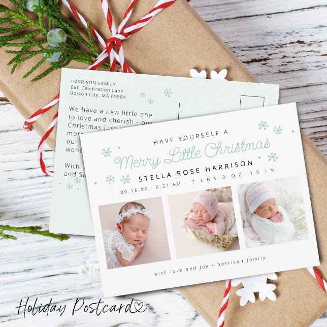 Festive Merry Little jul Birtus Foton Helg Vykort (Festive Merry Little Christmas Birth Photos Blue Holiday Postcard)