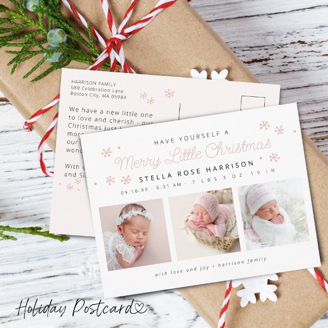 Festive Merry Little jul Birtus Foton Helg Vykort (Festive Merry Little Christmas Birth Pink Photos Holiday Postcard)