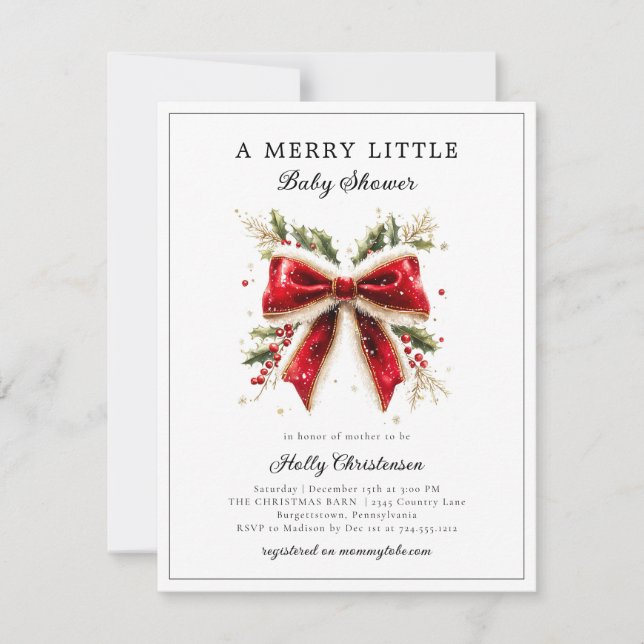 Festive Merry Little jul Bow Baby Shower Inbjudningar (Framsida)