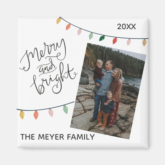 Festive Merry och Bright jul Ljus Magnet (Framsidan)