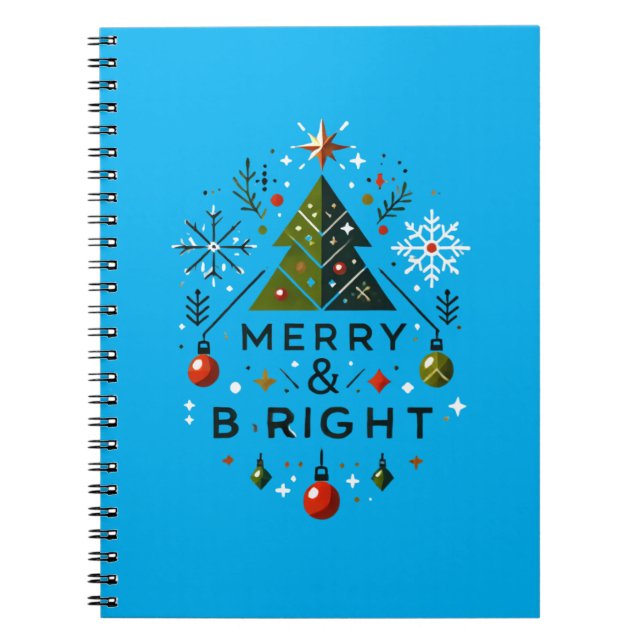 Festive Merry och Bright Julgran Design Anteckningsbok (Framsidan)
