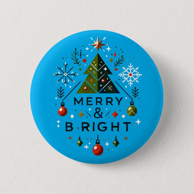 Festive Merry och Bright Julgran Design Knapp (Framsida)