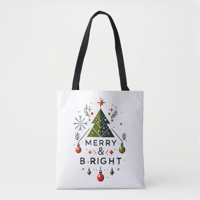 Festive Merry och Bright Julgran Design Tygkasse (Framsida)