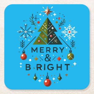 Festive Merry och Bright Julgran Design Underlägg Papper Kvadrat