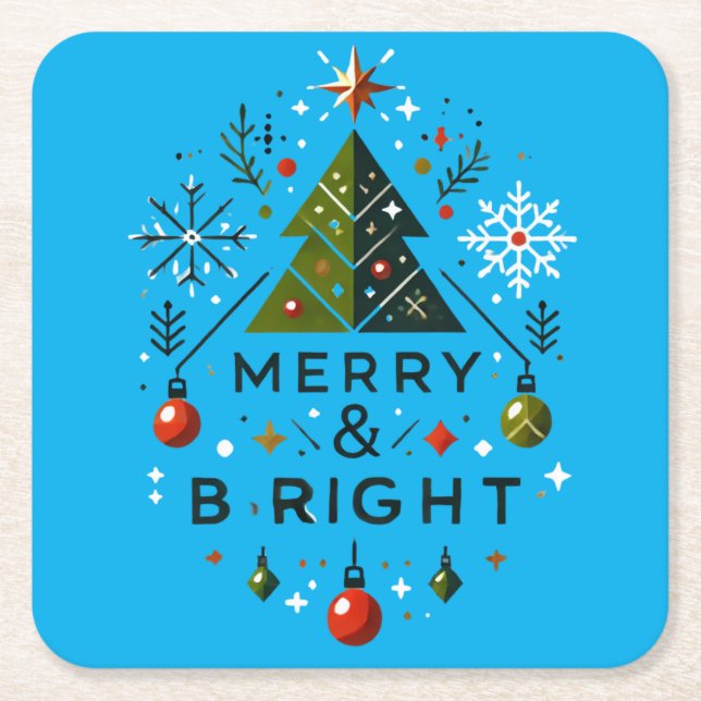Festive Merry och Bright Julgran Design Underlägg Papper Kvadrat (Framsidan)