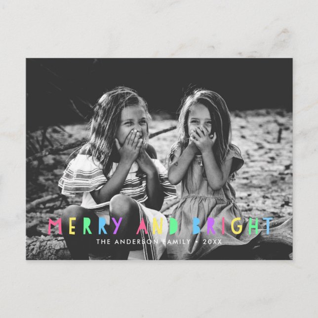 Festive Merry och Bright Single Photo jul Helg Vykort (Framsida)