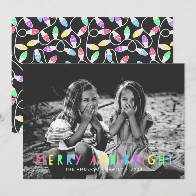 Festive Merry och Bright Single Photo jul Julkort (Fram/baksida)