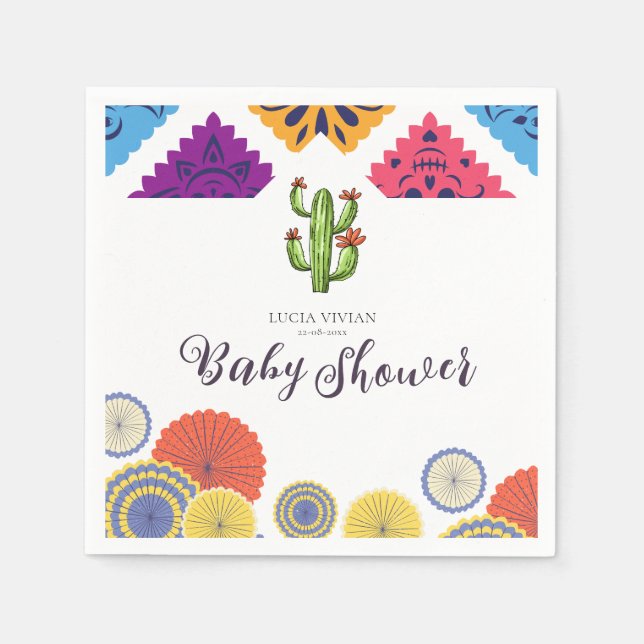 Festive Mexican Papper Fläkt Cactus Baby Shower Pappersservett (Framsidan)