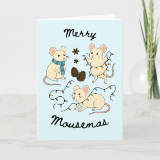 Festive Mice with Fairy Lights – Christmas Card Kort