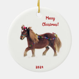 Festive Miniature Horse Runin i Snö Julgransprydnad Keramik