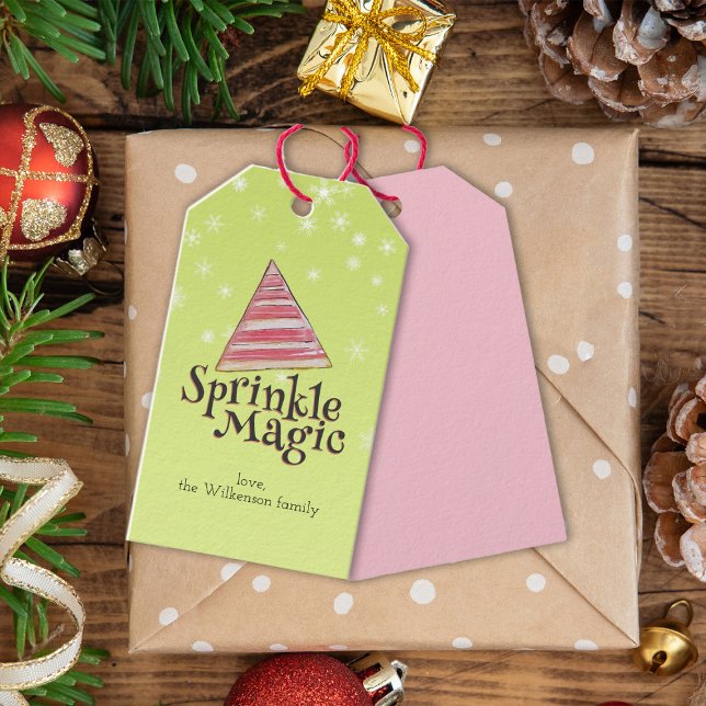 Festive Minimal jul Elf Hat Rosa Red Rand Presentetikett (Skapare uppladdad)