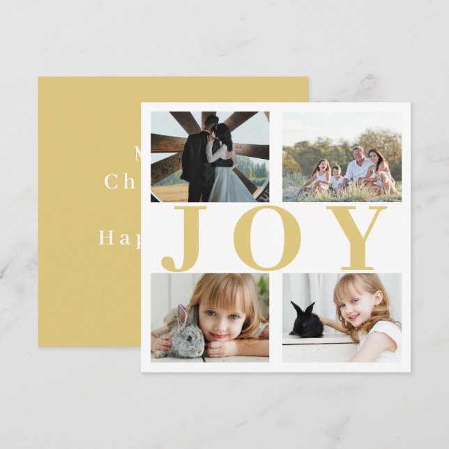 Festive Minimalistic Guld Joy-julfotkort (Fram/baksida)