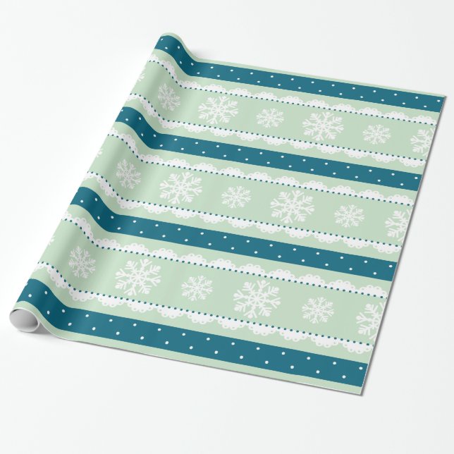 Festive Mint Polka dots White Snöflingor Mönster Presentpapper (Utrullad)