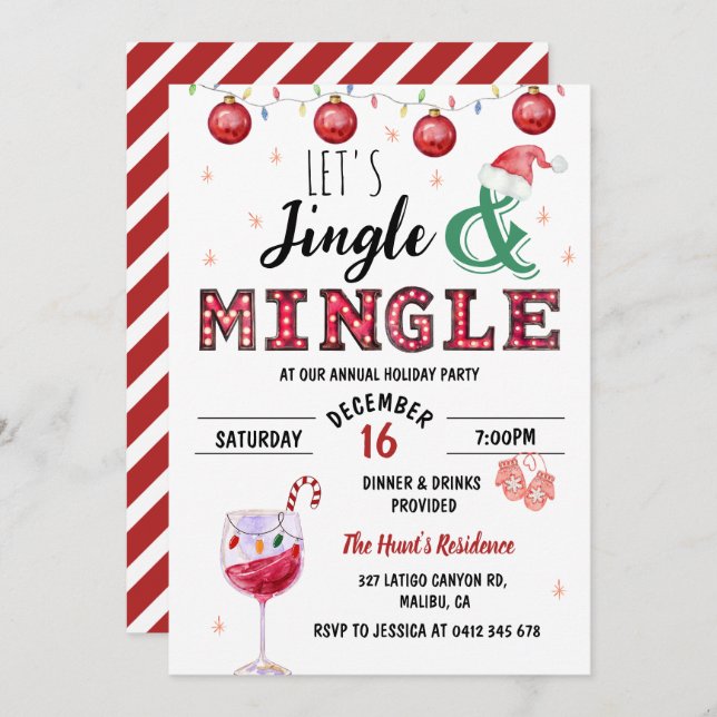 Festive Modern Jingle & Mingle jul Party Inbjudningar (Fram/baksida)