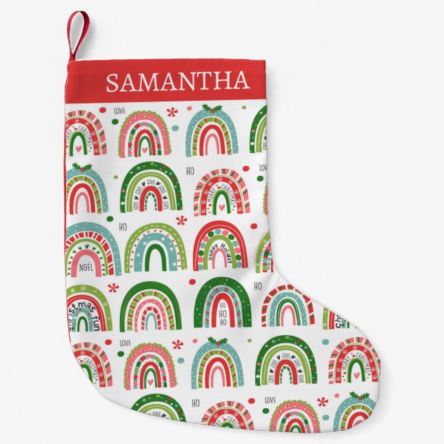 Festive Modern Rainbow Pattern Personalised Liten Julstrumpa (Framsidan)