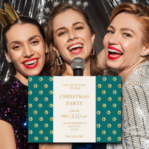 Festive Modern Teal + Guld Daisy jul Party Julkort