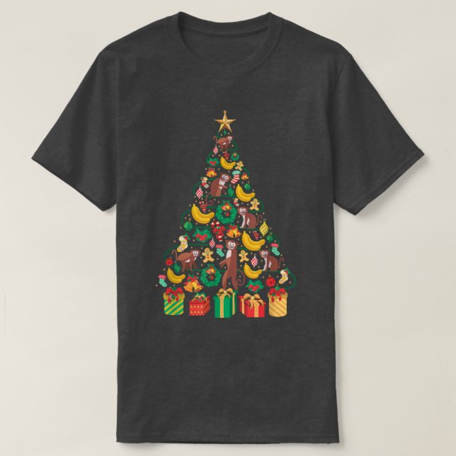Festive Monkey Banana Julafton Träd Design T Shirt (Design framsida)