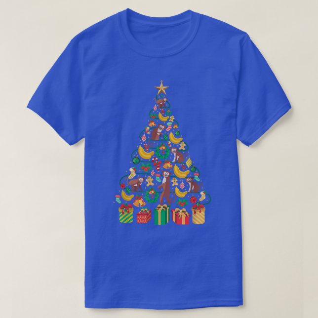 Festive Monkey Banana Julafton Träd Design T Shirt (Design framsida)