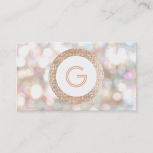 Festive Monogram Bokeh och Ro Guld Faux Sequin Visitkort