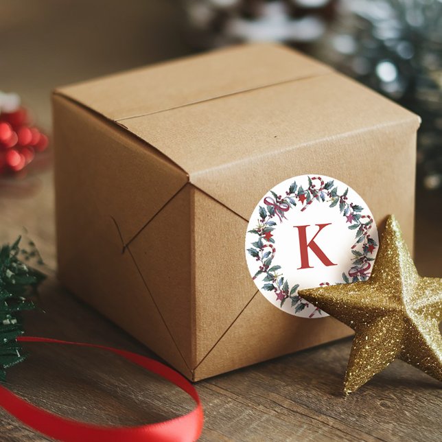 Festive Monogram jul-andedräkt Runt Klistermärke (Skapare uppladdad)