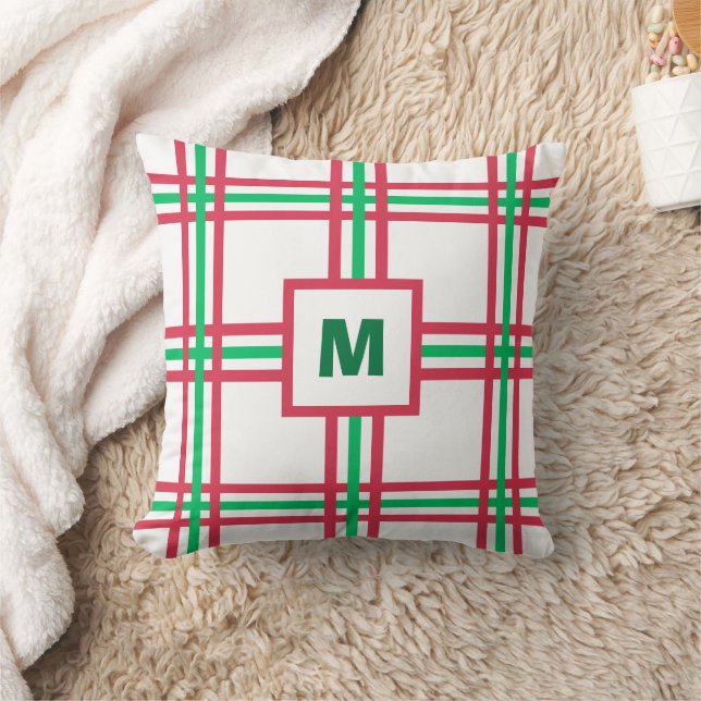 Festive Monogram Modern Red Grönt Play Helgdag Kudde (Filt)