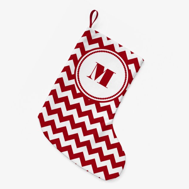 Festive Monogram Red Chevron Mönster Liten Julstrumpa (Framsidan (Hängande))