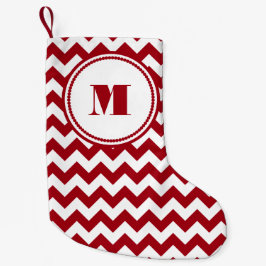 Festive Monogram Red Chevron Mönster Liten Julstrumpa