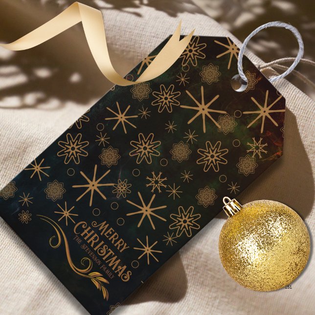 Festive Mönster BLACK GULD God jul Presentetikett (Festive Pattern BLACK GOLD Merry Christmas Gift Tags)