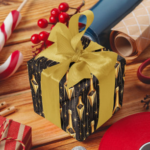 Festive mönster med guld champagne flaskor presentpapper