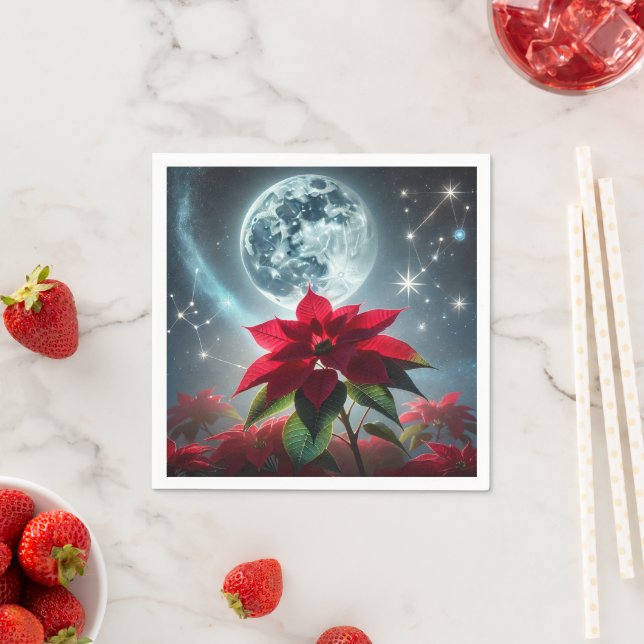 Festive Moonlight Poinsettia Blommigt Decoupage Pappersservett (Insitu)