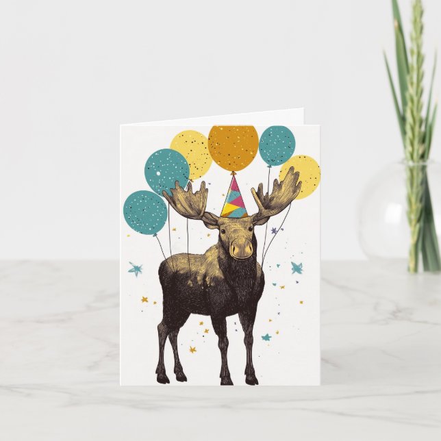 Festive Moose med ballongkort Kort (Framsida)