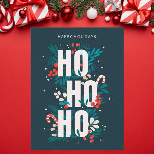 Festive Mörk grönt Ho Ho Ho Ho Helg Vykort