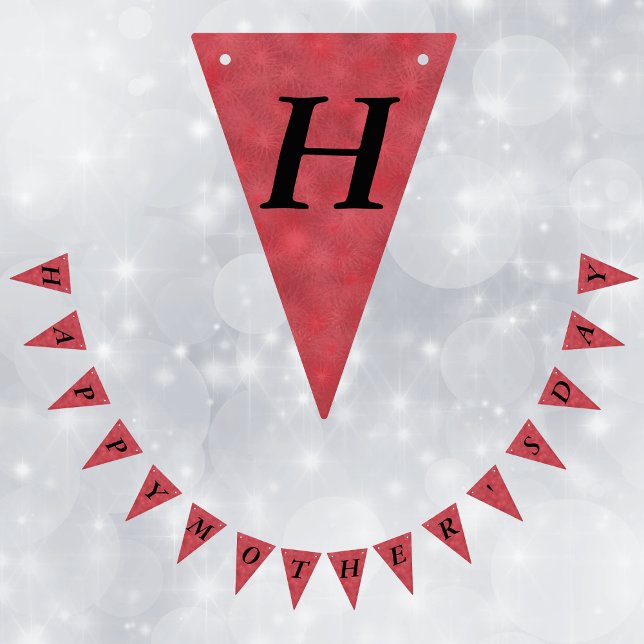 Festive Mors dag Star Bursts Vimplar (Red star burst pattern on Happy Mother's Day bunting flag banner.)