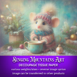 Festive Mouse in Helgdag Hat med Kopp Decoupage