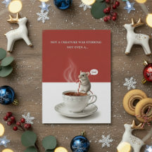 Festive Mouse Not a Creature Christmas Card Joy