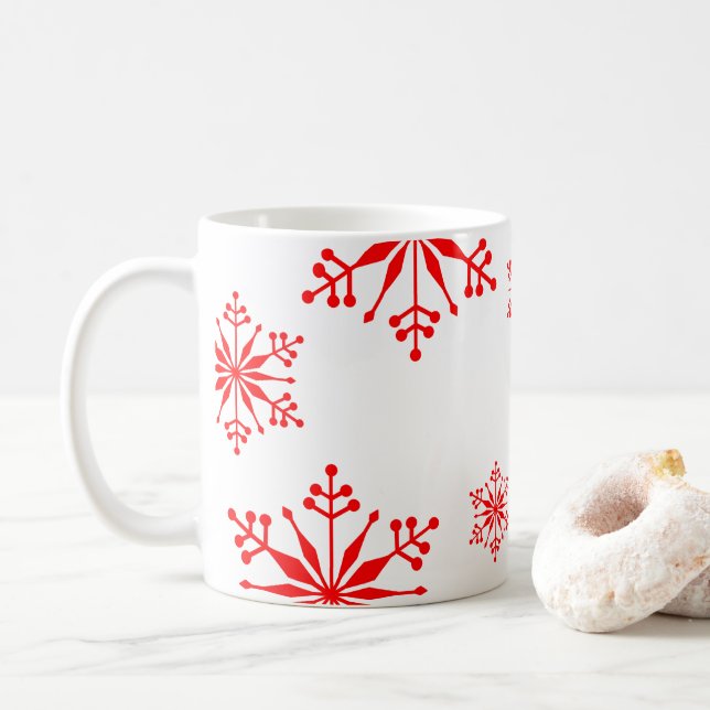 Festive Mugg med Red Snöflingor. (Med munk)