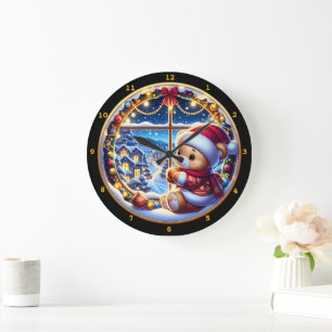 Festive Nalle and Winter Ligcape Scene Stor Klocka