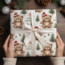 Festive Nalle Family Namn Wrapping Papper Presentpapper