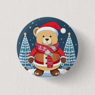 Festive Nalle med Santa Hat Knapp