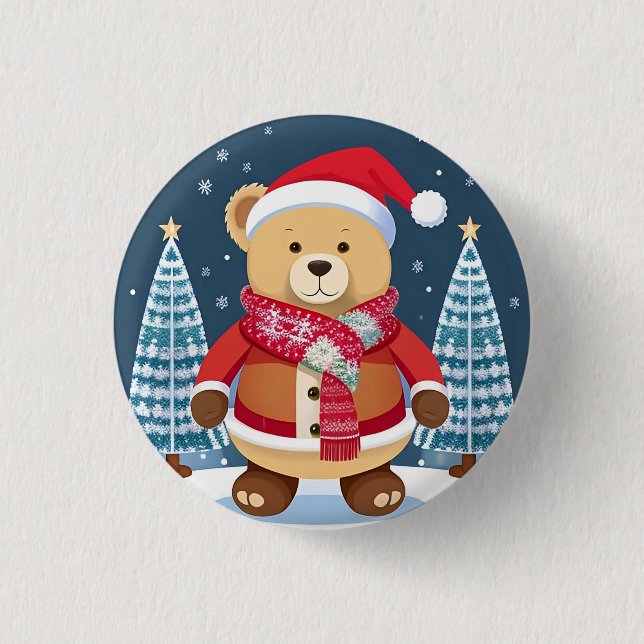 Festive Nalle med Santa Hat Knapp (Framsida)