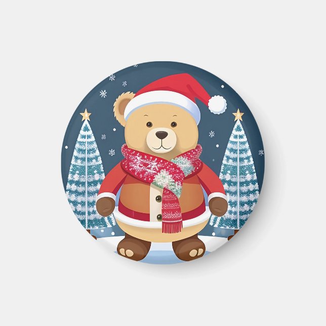Festive Nalle med Santa Hat Magnet (Framsidan)
