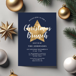 Festive Navy Blue Guld Star JulBrunch Inbjudningar